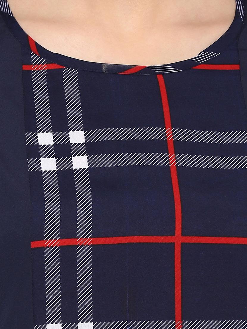 Cold shoulder checks straight kurta - 14766979 - Zoom Image - 4