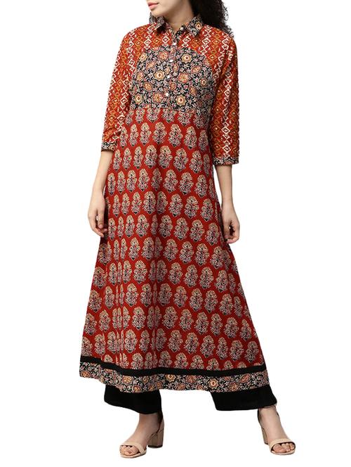 red cotton aline kurta - 14783385 - Standard Image - 1
