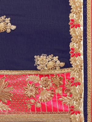 blue georgette embroidered saree with blouse - 14786040 - Standard Image - 4