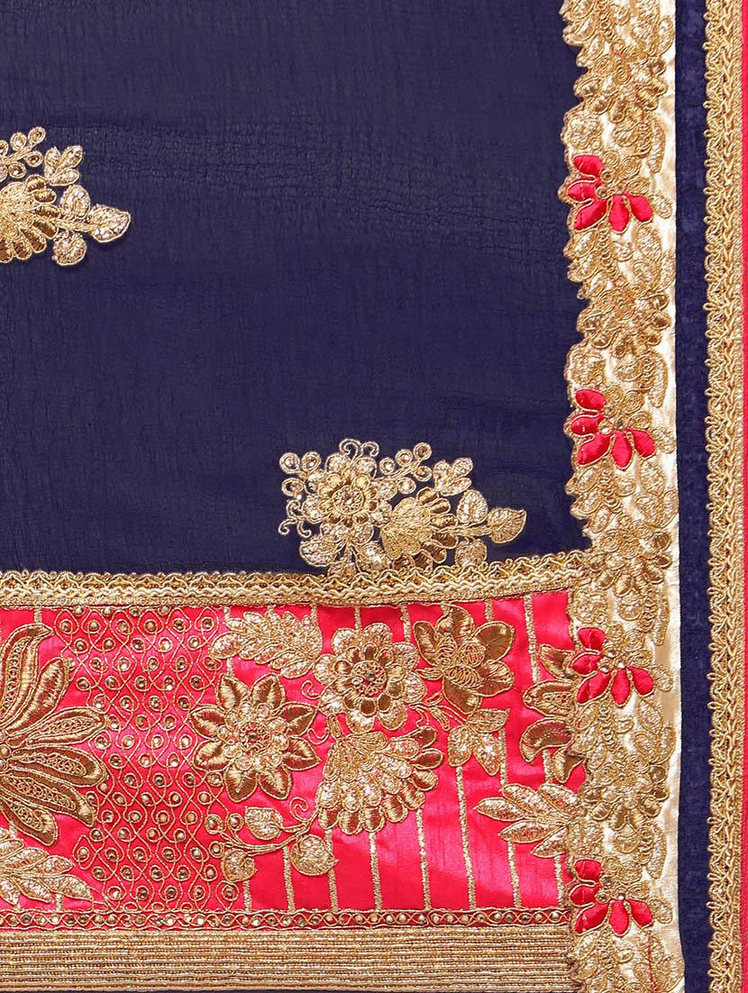 blue georgette embroidered saree with blouse - 14786040 - Zoom Image - 4