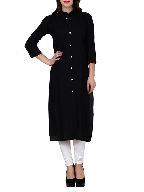 black crepe straight kurta - 14787330 - Very Small Image - 1