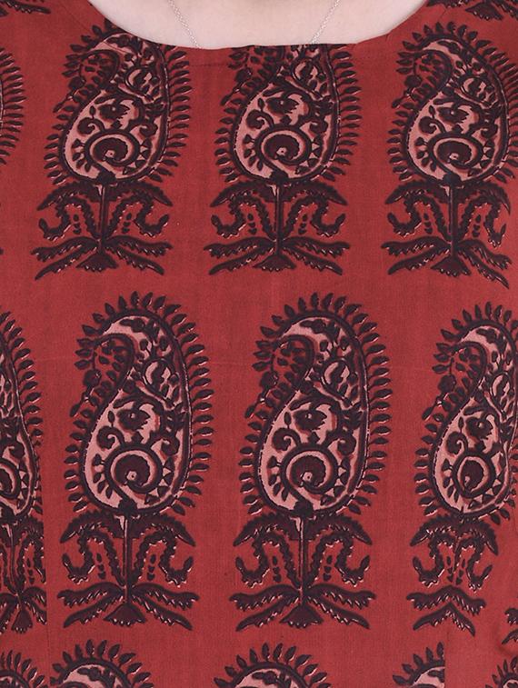 maroon rayon high slit kurta - 14787870 - Zoom Image - 4