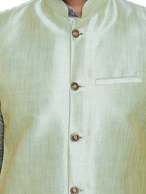 grey and light green dupion ethnic wear set - 14794187 - Standard Image - 4
