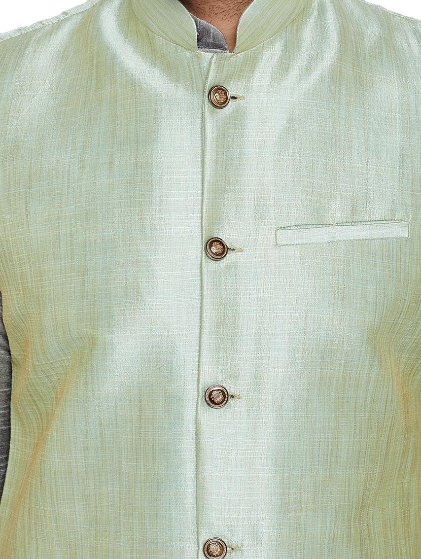 grey and light green dupion ethnic wear set - 14794187 - Zoom Image - 4