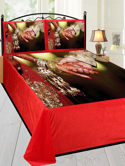 Velvet Digitally Printed Double Bed Sheet With 2 Pillow Covers - 14794399 - Very Small Image - 1