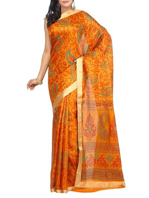 yellow silk printed saree with blouse - 14804754 - Standard Image - 1