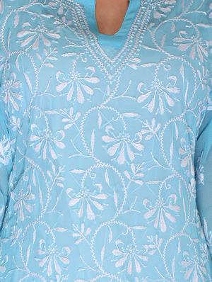 ada blue faux georgette straight kurta - 14810700 - Standard Image - 4