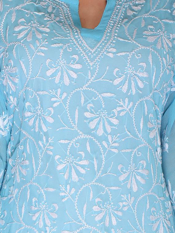 ada blue faux georgette straight kurta - 14810700 - Zoom Image - 4