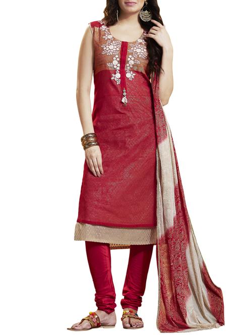 red chanderi stitched churidaar suit - 14816743 - Very Small Image - 1