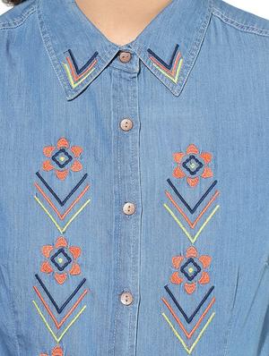 heather hues blue denim embroidered shirt - 14845632 - Standard Image - 4