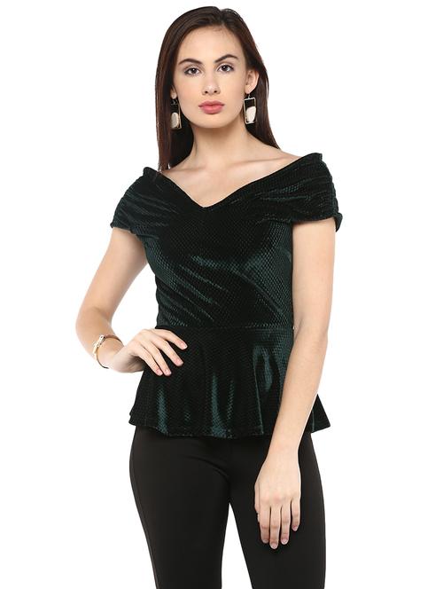 solid green peplum top - 14850290 - Standard Image - 1
