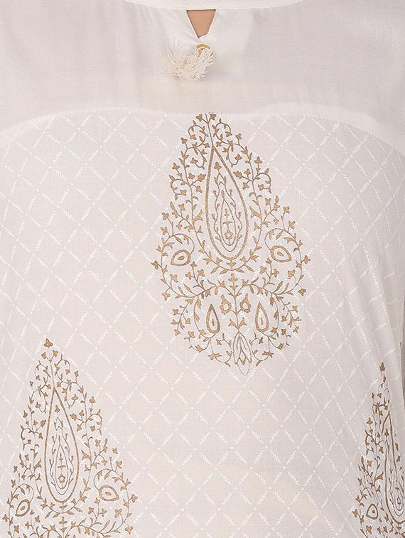 white rayon asymmetric kurta - 14853876 - Zoom Image - 4
