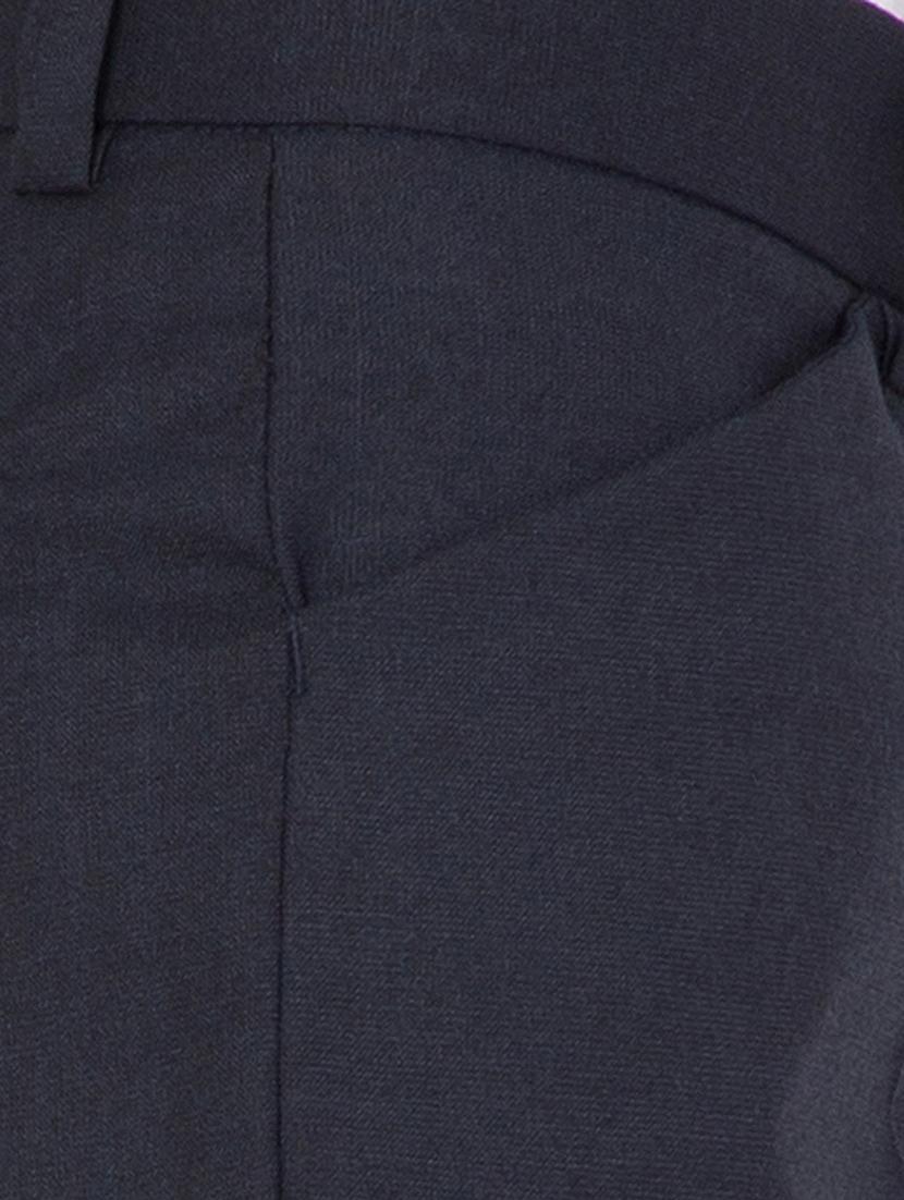 Navy blue solid flat front trouser - 14860629 - Zoom Image - 4