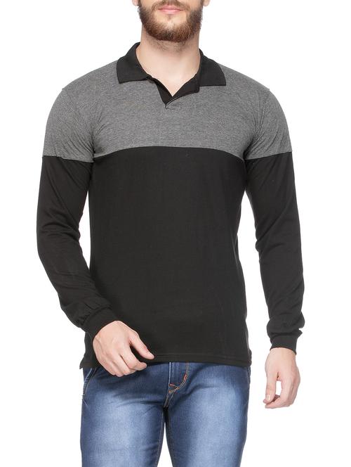 black cotton color block t-shirt - 14862082 - Standard Image - 1