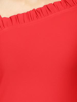 single shoulder frill trim a- line dress - 14864138 - Standard Image - 4