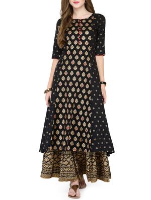 Foil printed kurta with skirt set - 14867216 - Standard Image - 4