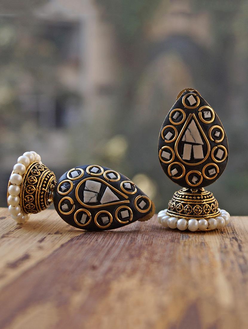 multi colored brass jhumka earrings - 14868355 - Zoom Image - 4