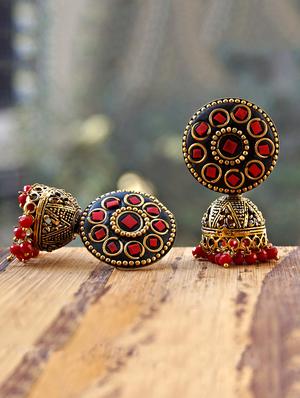 red brass jhumka earrings - 14868356 - Standard Image - 4