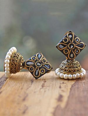 multi colored brass jhumka earrings - 14868364 - Standard Image - 4
