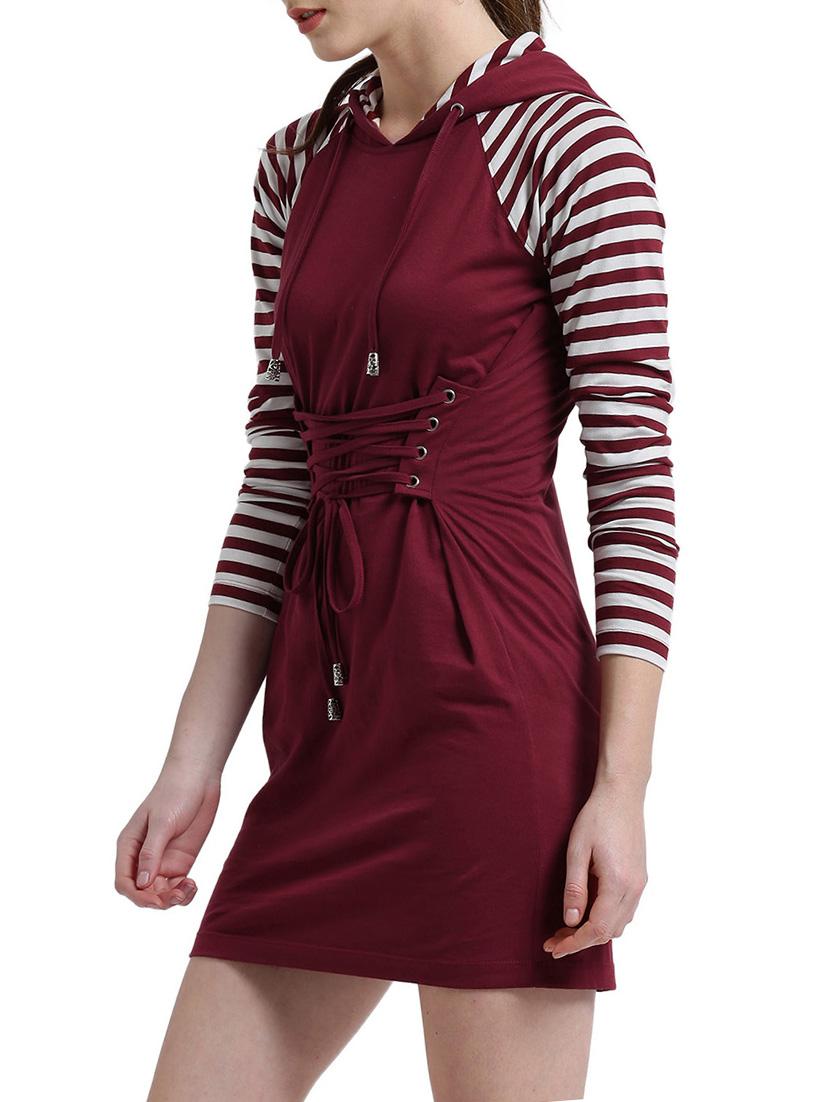 maroon striped belted dress - 14875229 - Zoom Image - 4