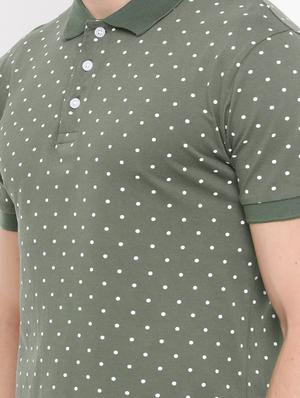 olive green polka dot print polo t-shirt - 14882329 - Standard Image - 4