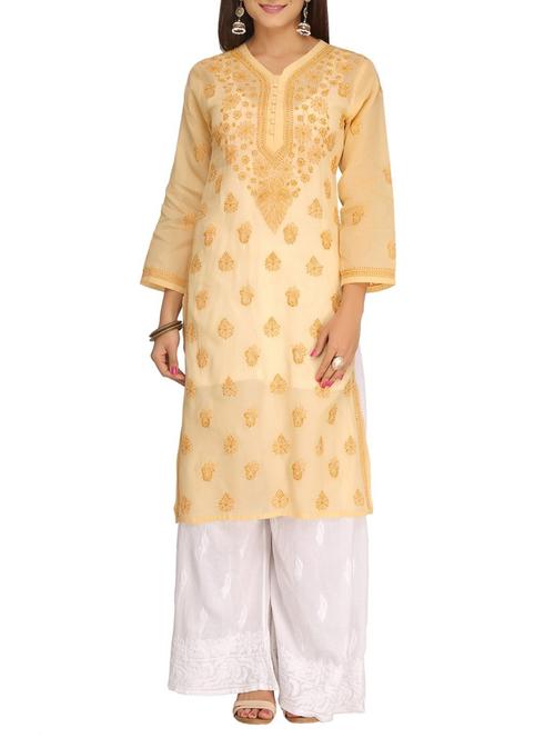 ada beige cotton straight kurta - 14887140 - Standard Image - 1