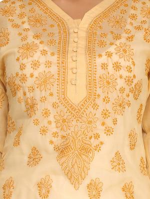 ada beige cotton straight kurta - 14887140 - Standard Image - 4