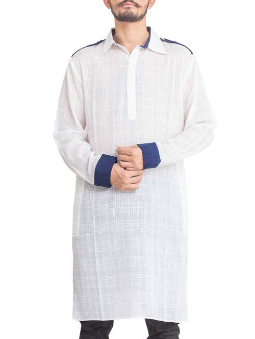 white cotton long kurta - 14893730 - Standard Image - 1
