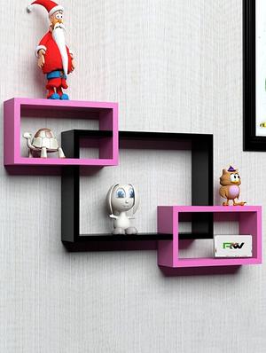 Wooden Rack Living Decor Intersecting Floating Wall Shelves - 14894225 - Standard Image - 4
