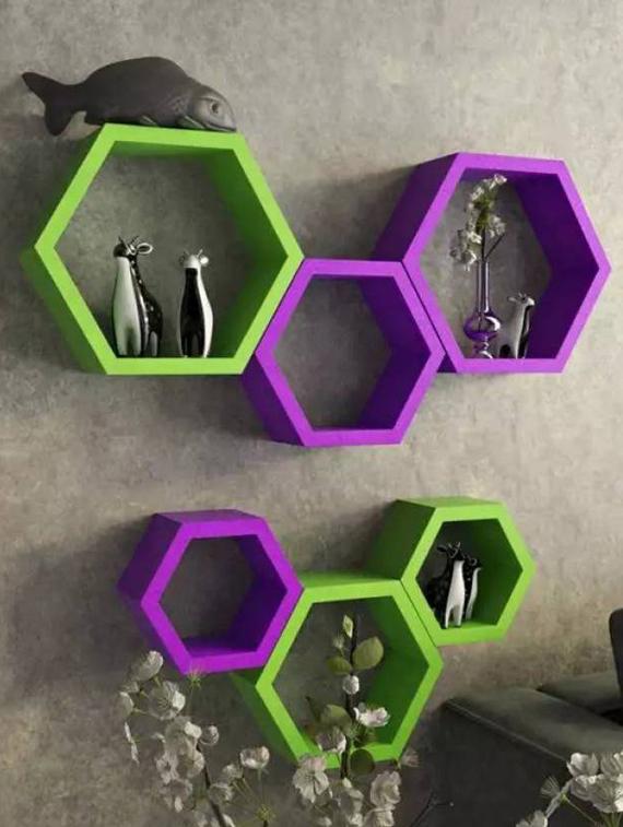 Home Deco Hexagon Shape Storage Wall Shelves Set Of 6 - 14894282 - Zoom Image - 4