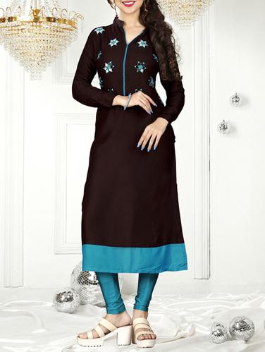 brown rayon straight kurta - 14899814 - Very Small Image - 1