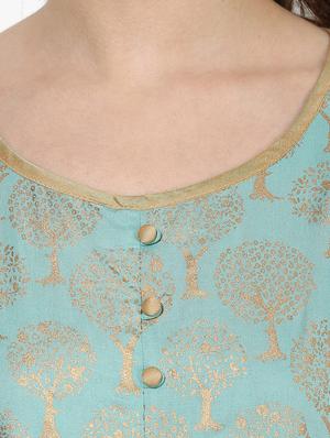 Indian Dobby turquoise rayon a-line kurta - 14900600 - Standard Image - 4