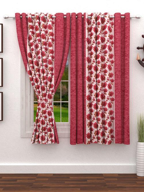 Red Floral 2 pc Window curtain - 14902350 - Standard Image - 1
