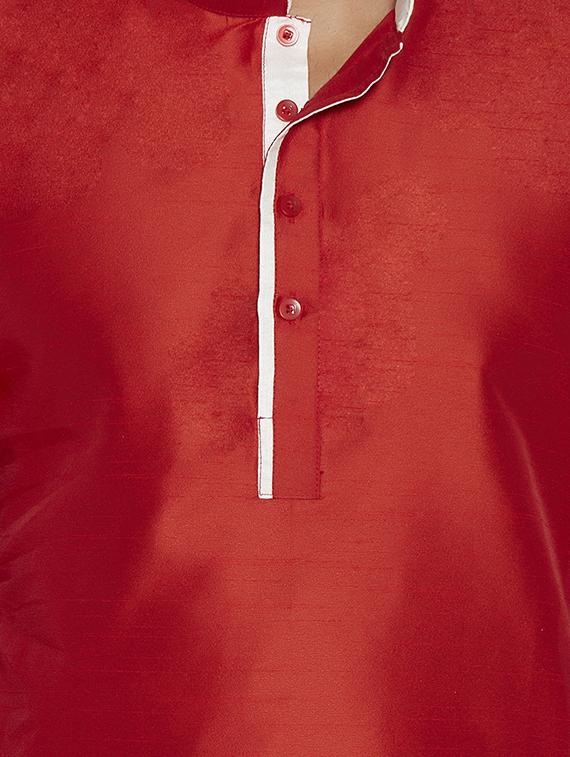 red dupion kurta pyjama set - 14902497 - Zoom Image - 4