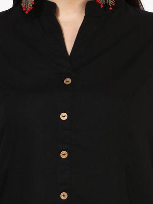 Indian Dobby black cotton a-line kurta - 14903229 - Standard Image - 4