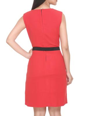 red solid belted dress - 14903631 - Standard Image - 4