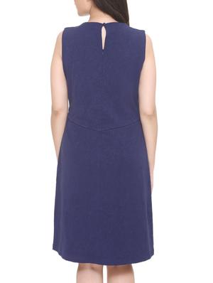 navy blue solid a-line dress - 14903641 - Standard Image - 4