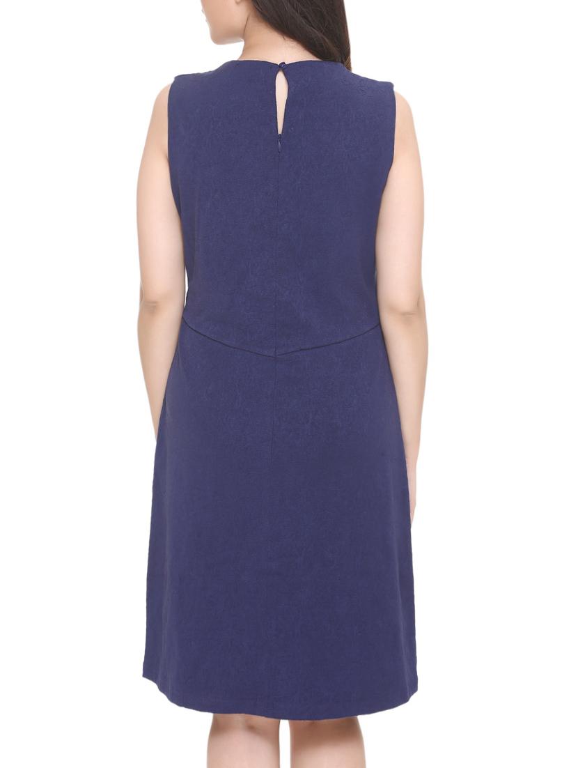 navy blue solid a-line dress - 14903641 - Zoom Image - 4