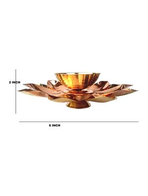 Decorate India Pure Brass and copper Kamal Medium Akhand diya 5.5 inch set - 14905106 - Standard Image - 4