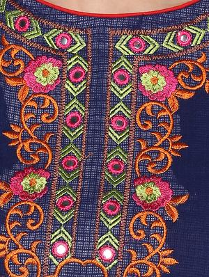 blue cotton straight kurta - 14905952 - Standard Image - 4