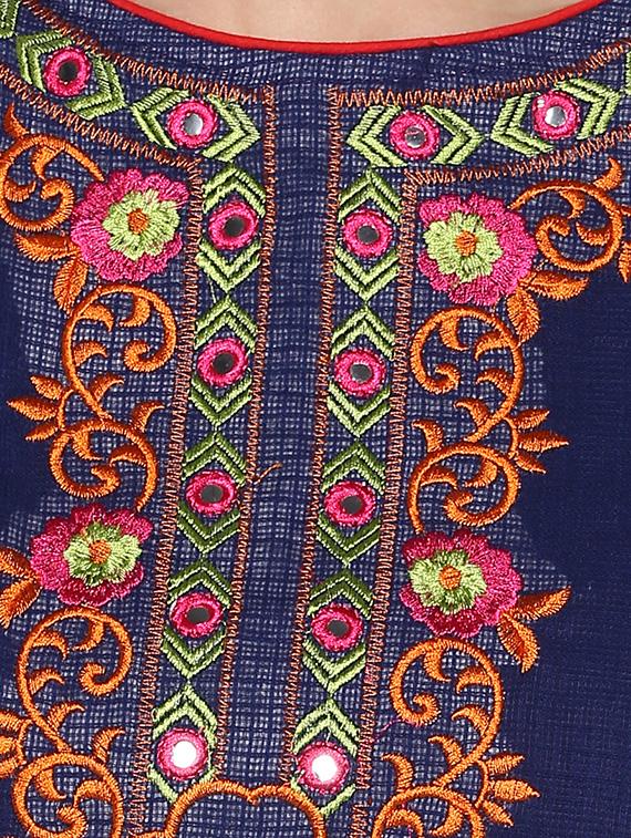 blue cotton straight kurta - 14905952 - Zoom Image - 4
