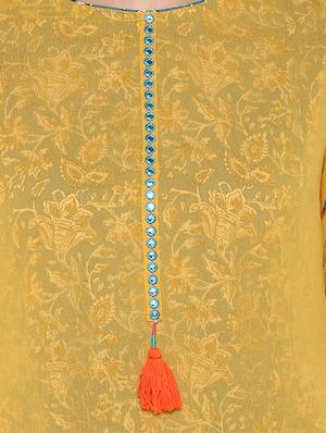 yellow georgette aline kurta - 14906002 - Standard Image - 4