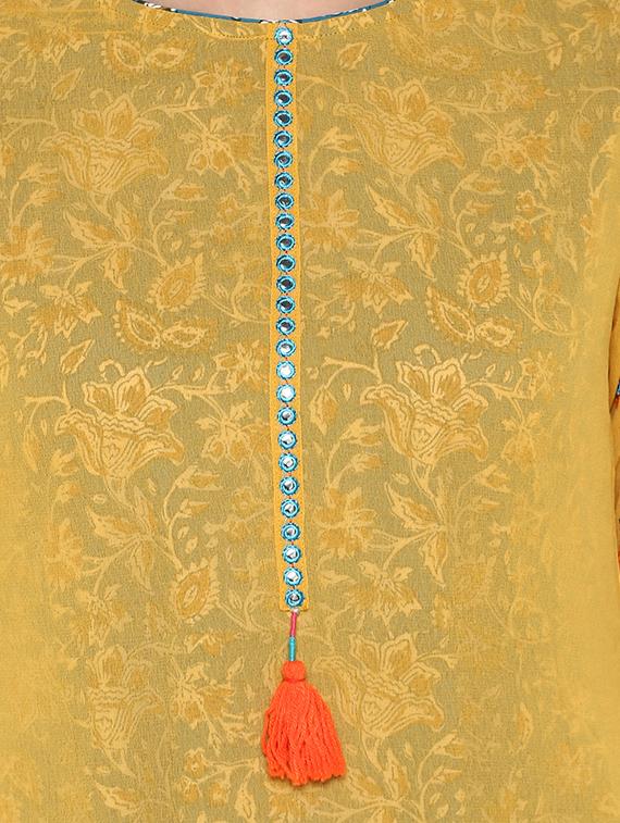 yellow georgette aline kurta - 14906002 - Zoom Image - 4