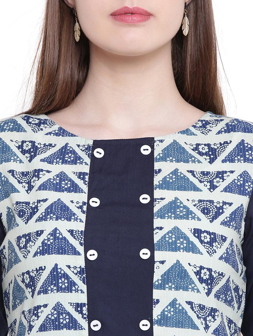 blue cotton blend asymmetric kurta - 14909401 - Zoom Image - 4