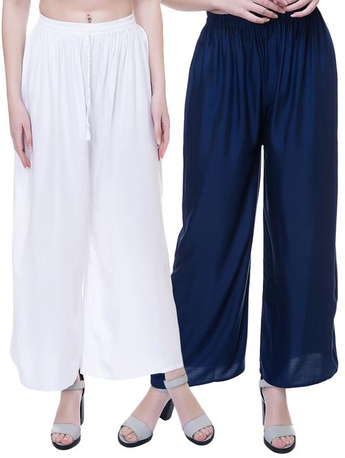set of 2 multi colored solid palazzo - 14909510 - Standard Image - 1