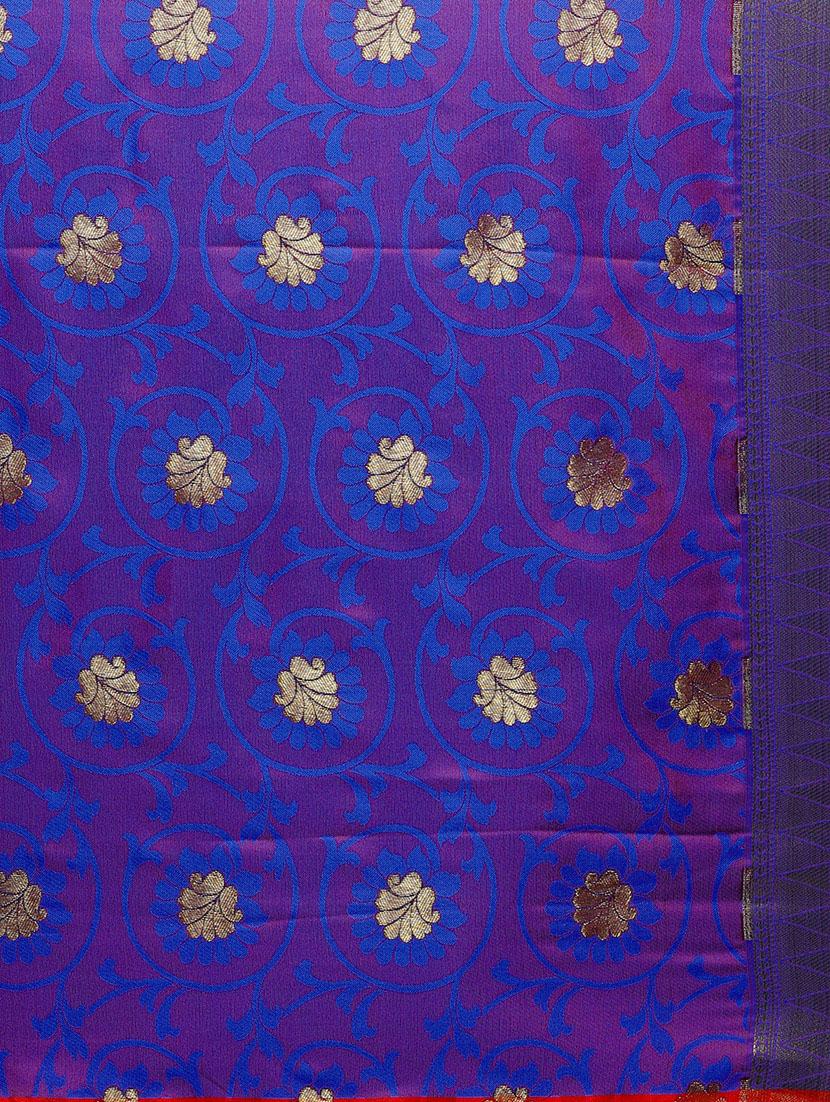 Zari floral woven saree with blouse - 14909573 - Zoom Image - 4