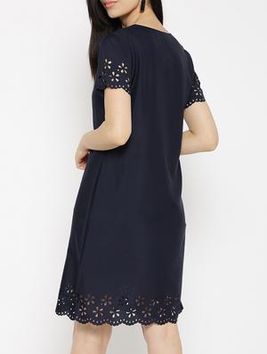 Navy cut work scallop hem dress - 14915968 - Standard Image - 4
