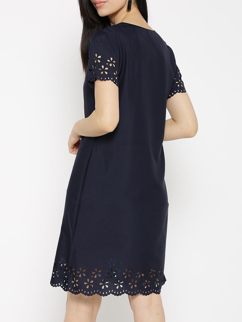 Navy cut work scallop hem dress - 14915968 - Zoom Image - 4
