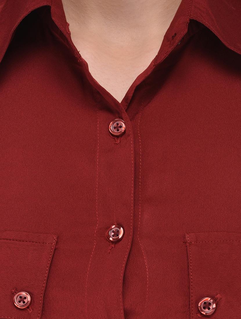 red solid crepe shirt - 14916522 - Zoom Image - 4