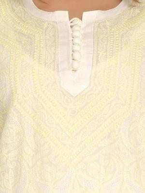 ADA cream cotton straight kurta - 14923017 - Standard Image - 4